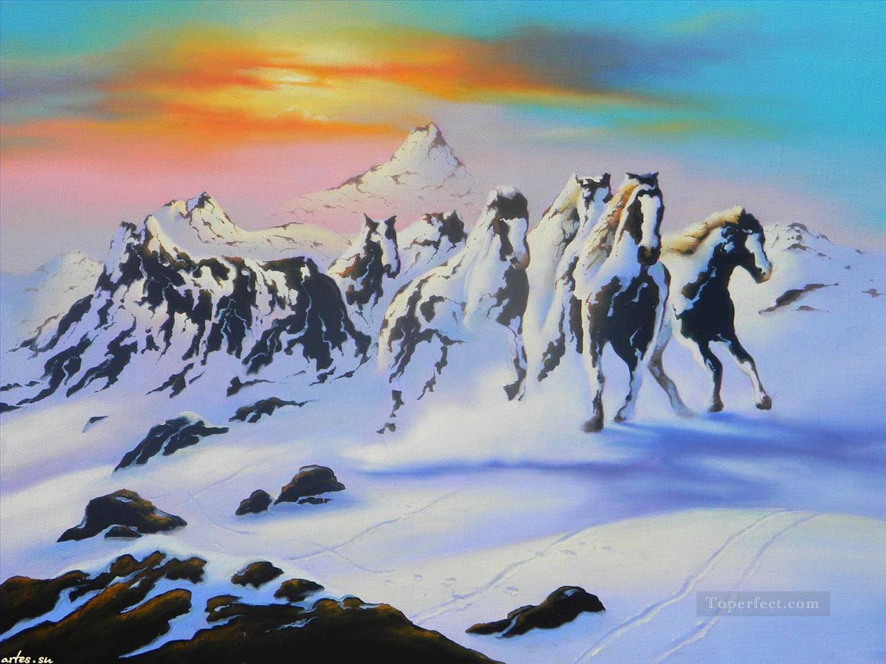 Pferd von schneit Berg 23 Fantasie Ölgemälde